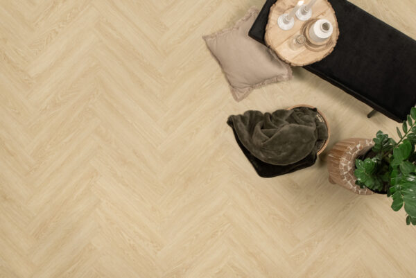 Floer Visgraat Click PVC Kingbeek Creme sfeer topdown